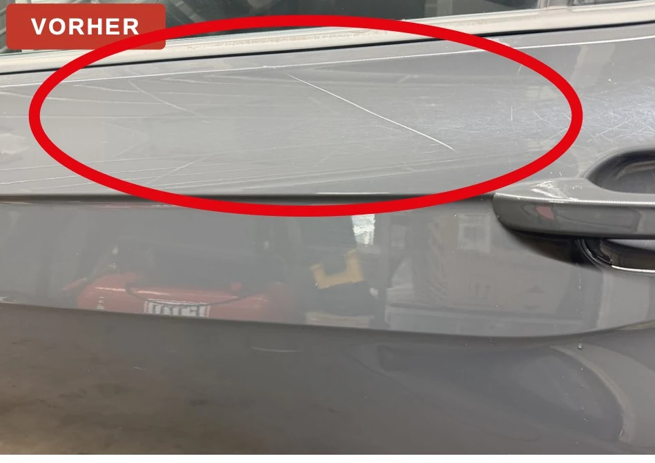 Kratzer an der T&uuml;r hinten links vor der Aufbereitung