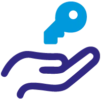 Icon zeigt eine stilisierte Hand mit einem Autoschlüssel darüber, der auf unseren Carfit Aufbereitungsservice hinweist