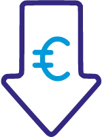 Icon in Form eines nach unten gerichteten Pfeils mit Euro-Symbol verweist auf die Möglichkeit, Leasingfahrzeuge durch Leasingaufbereitung in neuwertigem Zustand kostensparend zurückzugeben