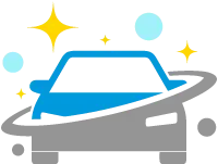 Icon mit Saturnring, der ein Auto umschließt, symbolisiert die umfassende und schonende Behandlung aller Fahrzeugteile bei uns