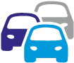 Icon zeigt eine Gruppe von stilisierten Autos, die die Hunderte von Leasingaufbereitungen repräsentiert, die Carfit im Laufe eines Geschäftsjahres durchführt