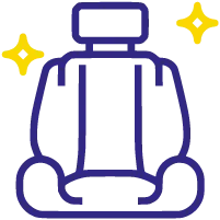 Icon mit Strahlsternchen über stilisiertem Fahrzeugsitz weist auf das verbesserte Gefühl des Fahrzeugnutzers nach professioneller Reinigung hin