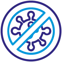 Icon mit stilisiertem Viren-Verbotsschild steht symbolisch für die Beseitigung übler Gerüche, Bakterien und Viren durch Ozonbehandlung